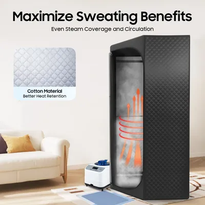 1350 W tragbare Dampfsauna für Zuhause, Spa, Sauna, Zelt, Schweißbox-Set, inklusive faltbarem Stuhl, Dampfgarer, 9 verstellbare Heizstufen