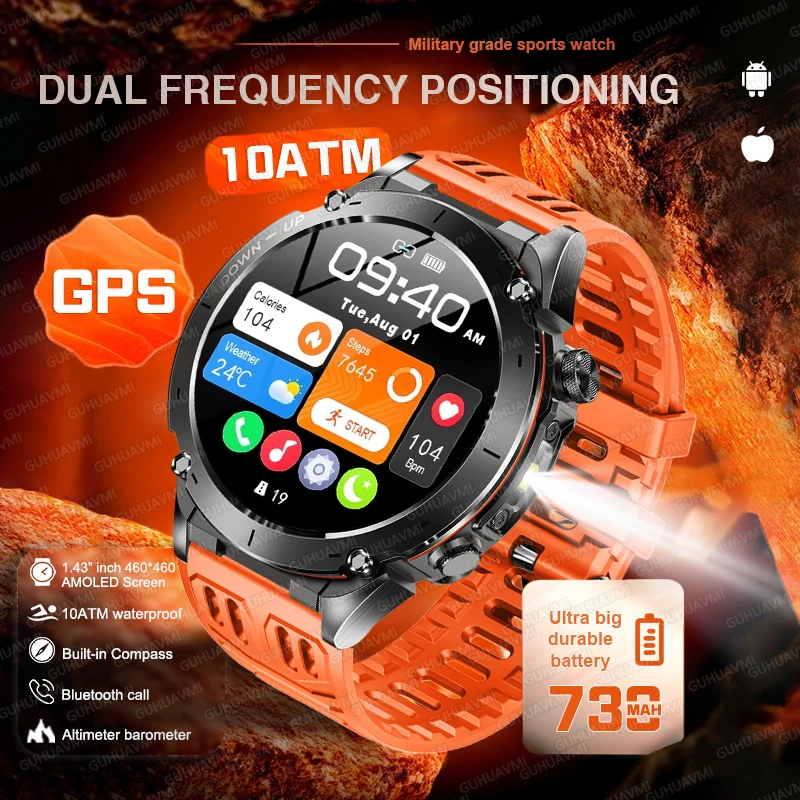 Neue GPS-Karte Outdoor-Militär-Sport-Smartwatch für Herren AMOLED-Display Höhenmesser 730mAh Bluetooth-Anruf 10ATM Wasserdichte Smartwatch Image