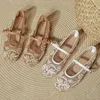 Stickerei String Bead Mesh Ballerinas Frauen Mode Weiße Perle Mary Jane Schuhe Leichte Sommer Wohnungen Elegante Gemütliche Flache Sandalen