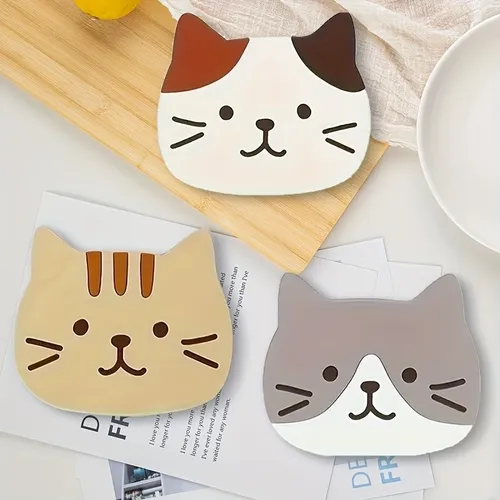 2D 4in Cartoon Cat Wooden Napkin Set Heat-Resistant Slip-Resistant Coaster Cup Mat for Party Festival Kitchen Home Decor