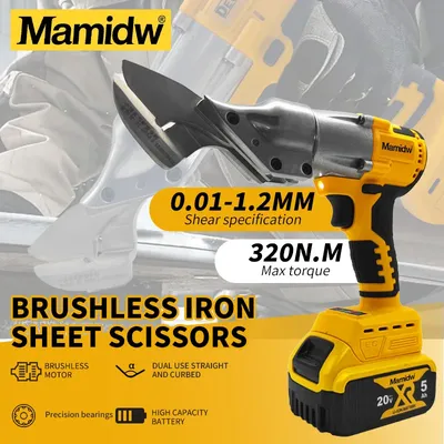 Mamidw 320N.m Cordless Metal Shear Variable Speed LED Light Brushless Electric Iron Scissor for DEWALT 20V Battery PIN