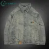 Streetwear Schlamm Gelb Gewaschen Vintage Denim Jacke Für Männer Hip Hop Lose Fit Oversize Motorrad Stil Cowboy Arbeit Denim Mantel