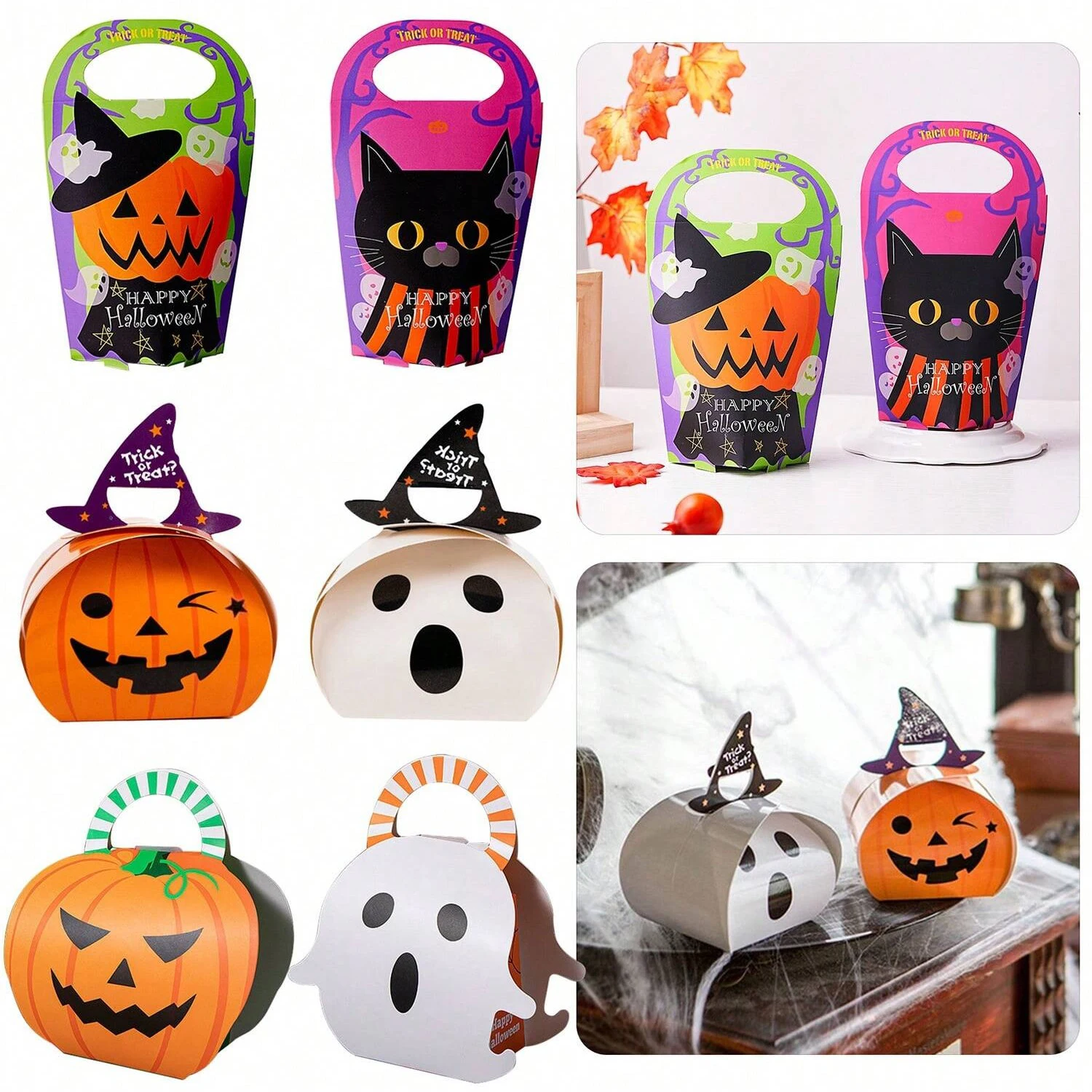 5 stücke Halloween Geschenk Boxen Cartoon Katze Schokolade Cookie Kekse Geschenk Verpackung Box Halloween Party Gefälligkeiten Papier Tasche Dekor Image