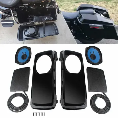 Linke und rechte Motorrad-Satteltaschendeckel mit 6" x 9" Lautsprechern, lebendig schwarz, für Harley Touring Road King Classic FLHRC/I 1998–2013