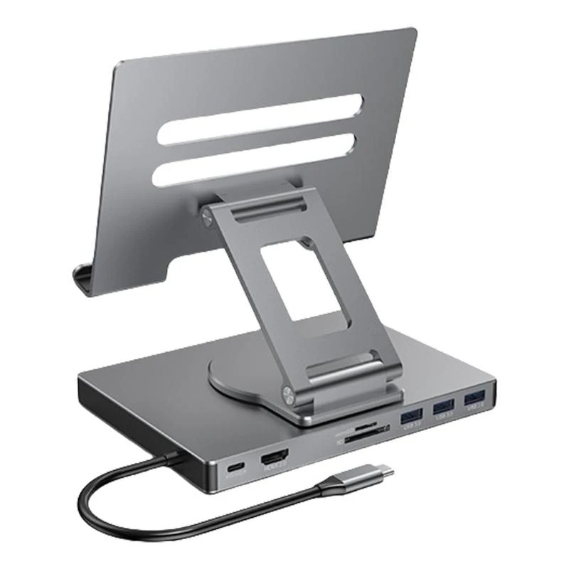 8/9 in 1 Docking -Stationen Tablets Standhalter USB Typ C USB3.2 Kartenleser 3,5 mm faltbar rotierbarer Desktophalter 83CF