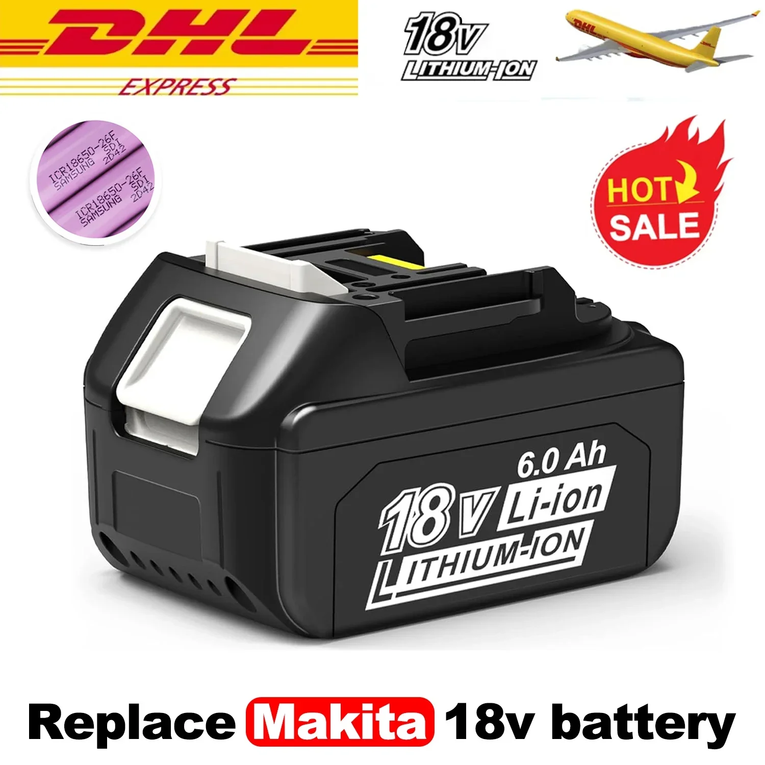  2 Packungen 6,0 Ah Ersatz für Makita 18 V Akku BL1840B BL1850B BL1860B, kompatibel mit Maktia 18 Volt Akku-Elektrowerkzeugen Image