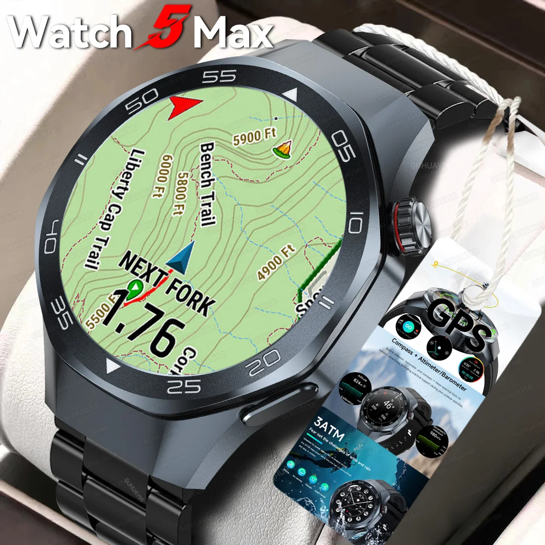 2025 neue Militär Bluetooth Anruf Smart Uhr Integrierte GPS Kompass Barometrische Höhenmesser 3 ATM Wasserdichte Sport Smartwatches Männer Image