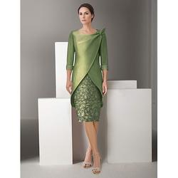 Elegantes Etuikleid mit V-Ausschnitt Jacke Anzug für die Mutter der Braut bestickte Applikationen Satinspitze Glitzer Vintage-Stil knielang 3/4-Ärmel 2024