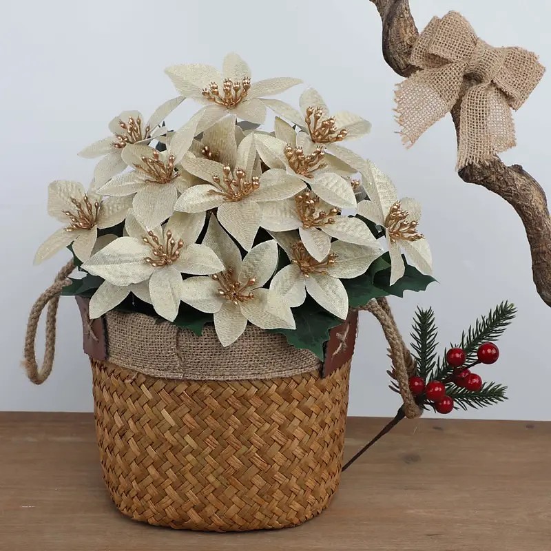 4PCS Christmas Poinsettia Artificial Flowers – Realistic Bouquet for Wedding, Porch, Garden, Indoor Outdoor Holiday and Home Decor