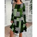 Damen Minikleid Etui-Kleid A Linie Kleid Figurbetontes Kleid Party Lässig Boho Party Hochzeitsgast Täglich Normale Passform Grafik Geometrisch Karomuster Langarm Rundhalsausschnitt Blau Purpur Grün