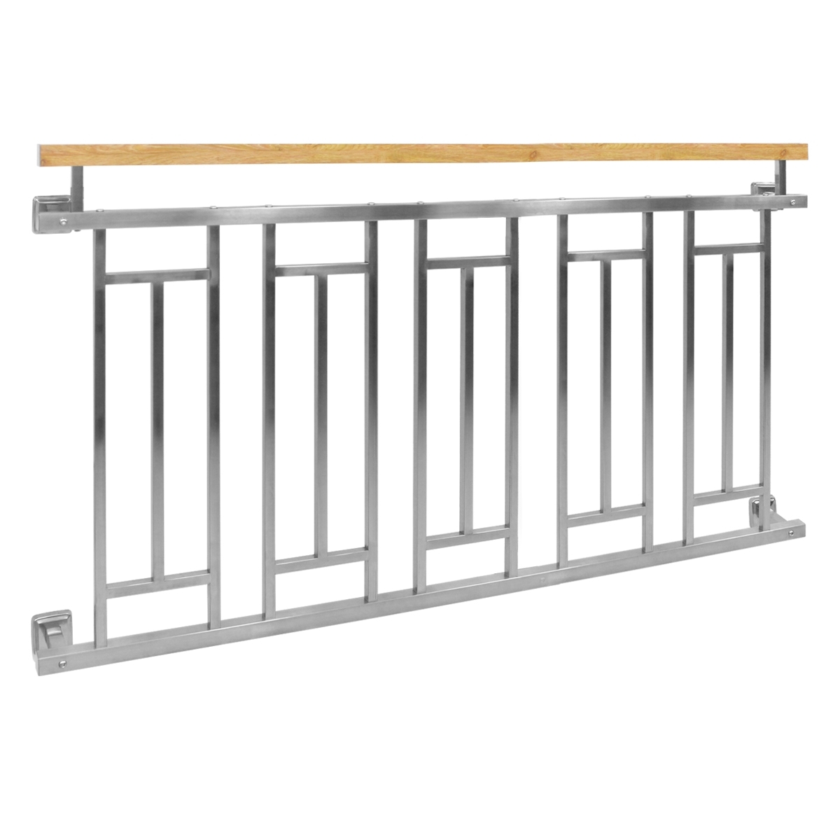 ECD Germany Französischer Balkon Edelstahl 90 × 156 cm – Geländer mit 5 Füllelementen in Holzoptik, Balkonbrüstung außen, Stabgeländer & Fenstergitter Image