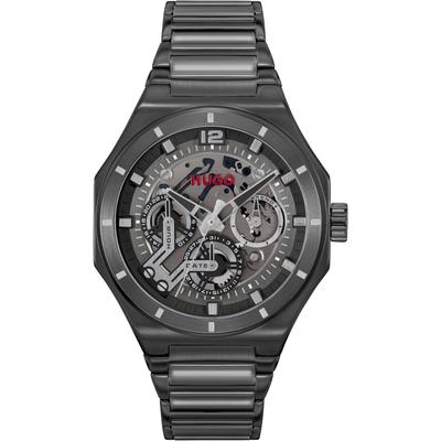 Multifunktionsuhr HUGO "GRAIL SKELETON", schwarz, Armbanduhren, Herren, Armbanduhr, Quarzuhr, Herrenuhr, Datum, Edelstahlarmband Image