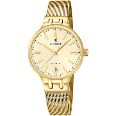 Quarzuhr FESTINA "Mademoiselle", goldfarben, creme, Armbanduhren, Damen, Armbanduhr, Damenuhr, Edelstahlarmband, analog, Datum Image