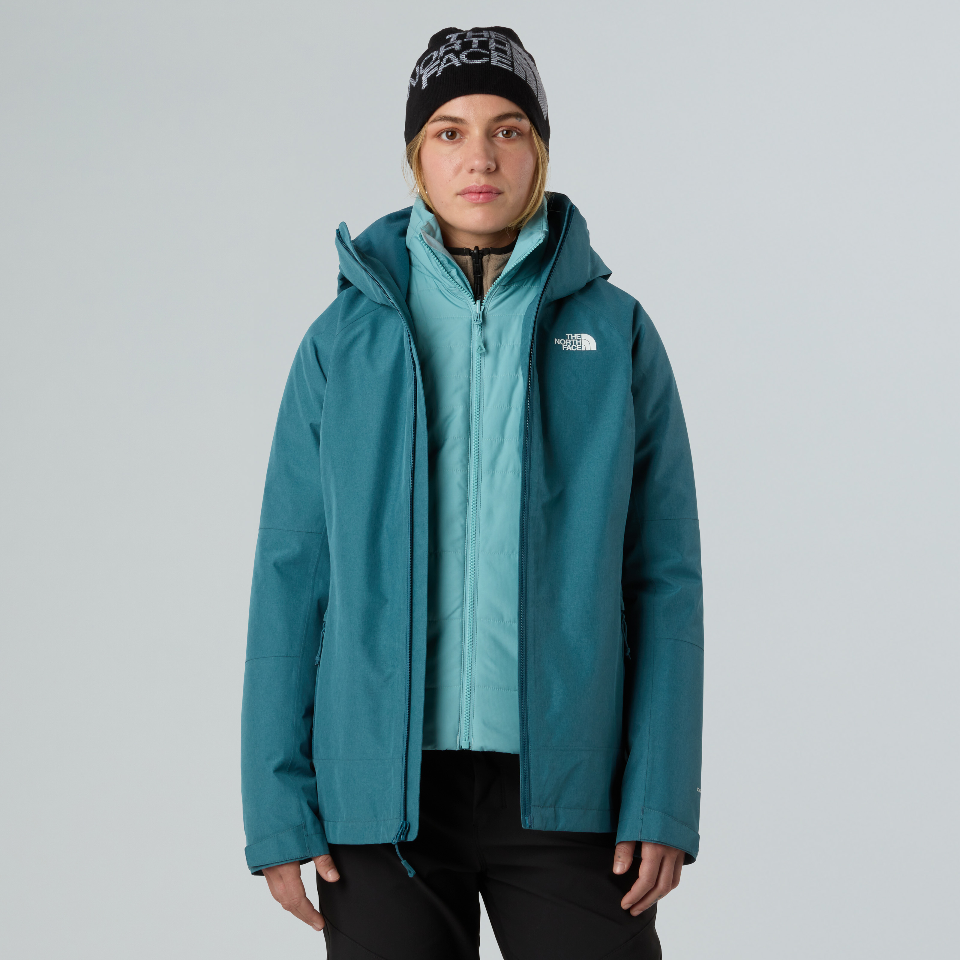 3-in-1-Funktionsjacke THE NORTH FACE "W INLUX TRICLIMATE - EU", Damen, Gr. S, blau (space schwarz heather, blau eclipse), Obermaterial: 100% Polyester, Jacken, für verschiedene Wetterbedingungen, mit DryVent™-Außenjacke