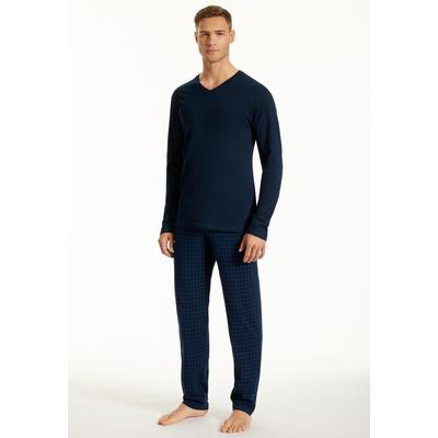 Schlafanzug UNCOVER BY SCHIESSER "UNCOVER Nightwear", Herren, Gr. 56, 804, blau, Single Jersey, Obermaterial: 100% Baumwolle, casual, bequem lang, V-Ausschnitt, Langarm, Homewear-Sets, Single Jersey-Qualität, Langarm, V-Ausschnitt, weich Image
