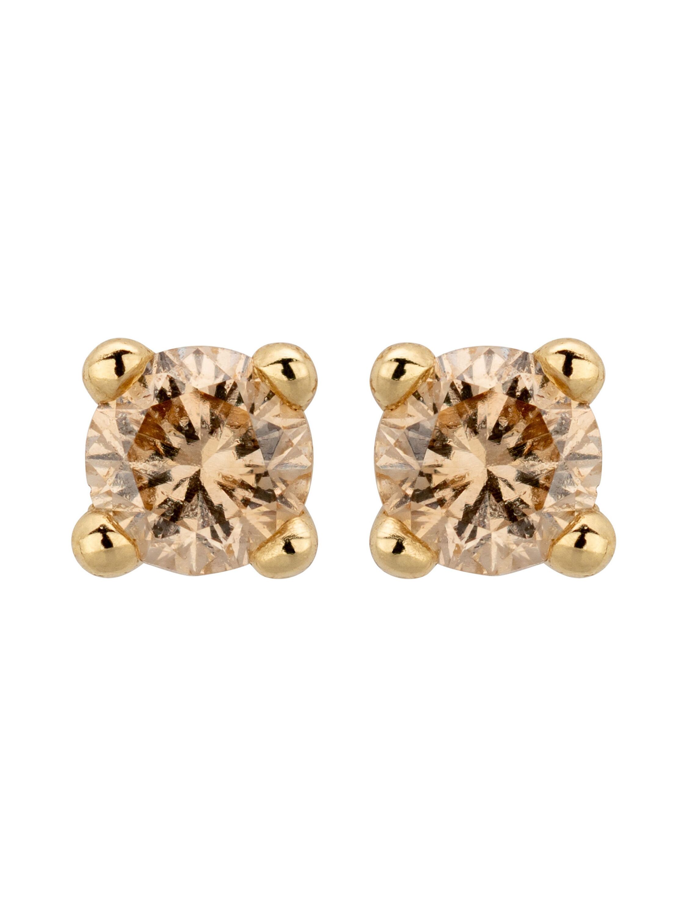 Orolino Ohrstecker 585/- GG glanz 2 Brill. 0,10ct. braun