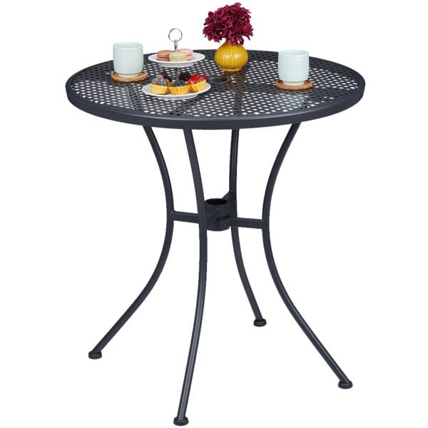relaxdays Gartentisch mit Schirmloch schwarz ø70 cm schwarz