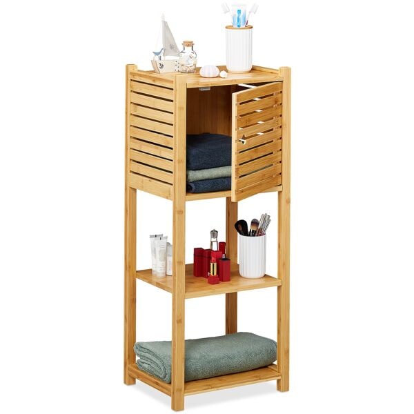 relaxdays Badregal Bambus mit 4 Ablagen 87,5 x 35 x 29 cm natur braun