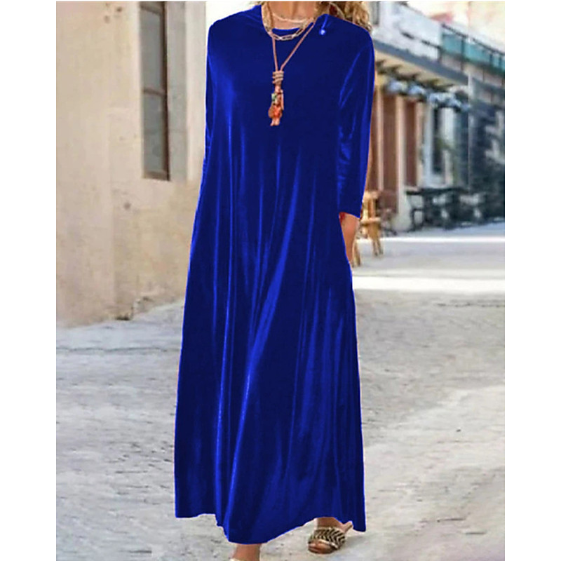 Women's Midi Dress Casual Dress Fashion Classic Modern Outdoor Vacation Holiday Regular Fit Plain Long Sleeve Crew Neck Black Wine Blue Dark Green Summer