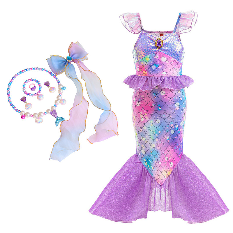 The Little Mermaid Little Mermaid Mermaid Tail Aqua Princess Dress Halloween Dress Cosplay Costume Theme Party Costume Cosplay Movie Cosplay for Girls' Kid's Carnival Masquerade