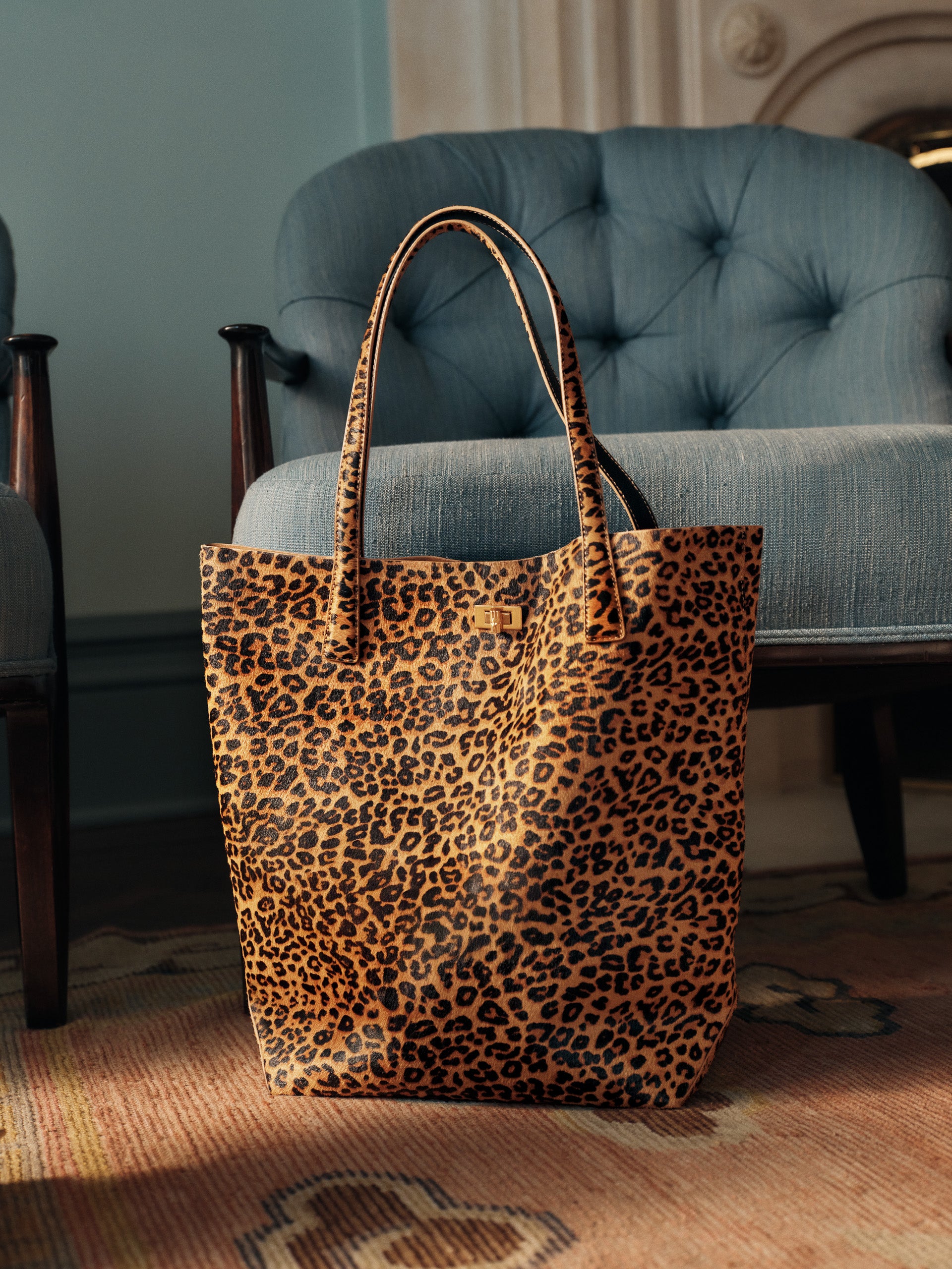 J.McLaughlin Women's Dana Pony Hair Tote in Leopard Brown | Leather