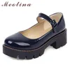 Meotina High Heels Frauen Pumpen Patent Plattform Dicke High Heels Mary Janes Schuhe Schnalle Runde Kappe Schuhe Damen Große Größe 34-43