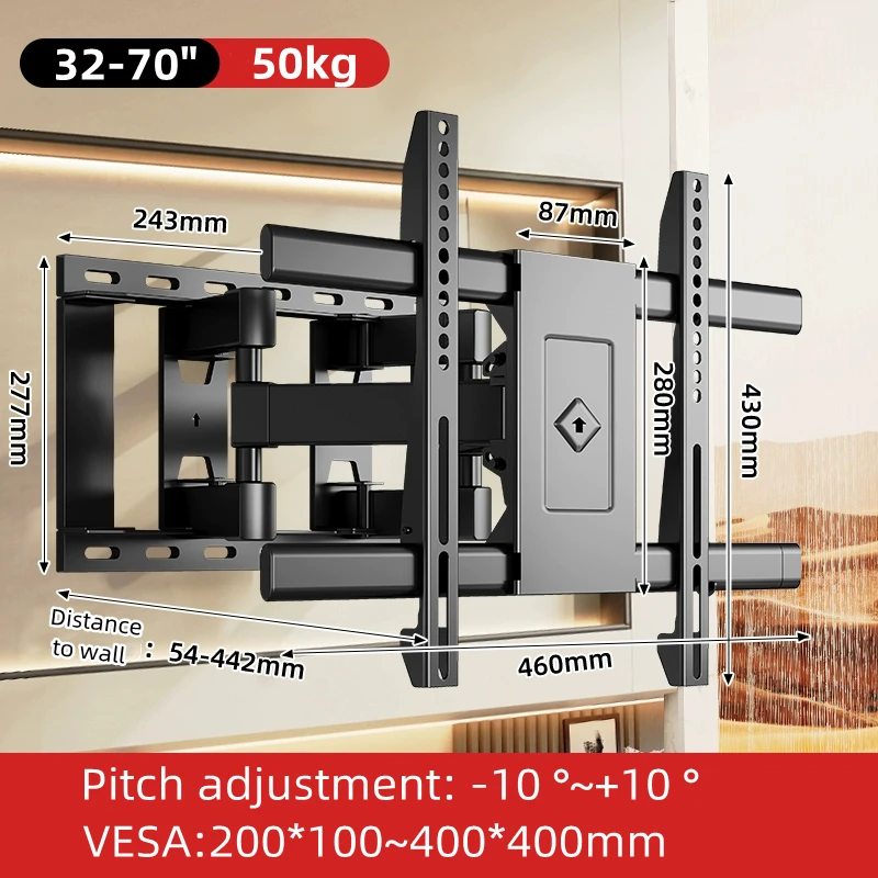 Universelle 32-70-Zoll-TV-Halterung, teleskopischer, schwenkbarer, neigbarer TV-Halter mit zwei Gelenkarmen, TV-Wandhalterung VESA 400 x 400 mm