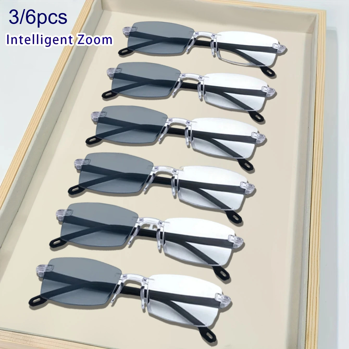 3/6 stücke Photochrome Lesebrille Rahmenlose Rand Schneiden Anti Blaues Licht GlassesUnisex Intelligente Zoom Gläser Image