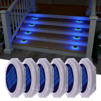 Blue Solar Pool Lights Outdoor IP68 Waterproof Blue Deck Step Lights Auto On Solar Stair Lights Stick on Dock Garage Pool Fence
