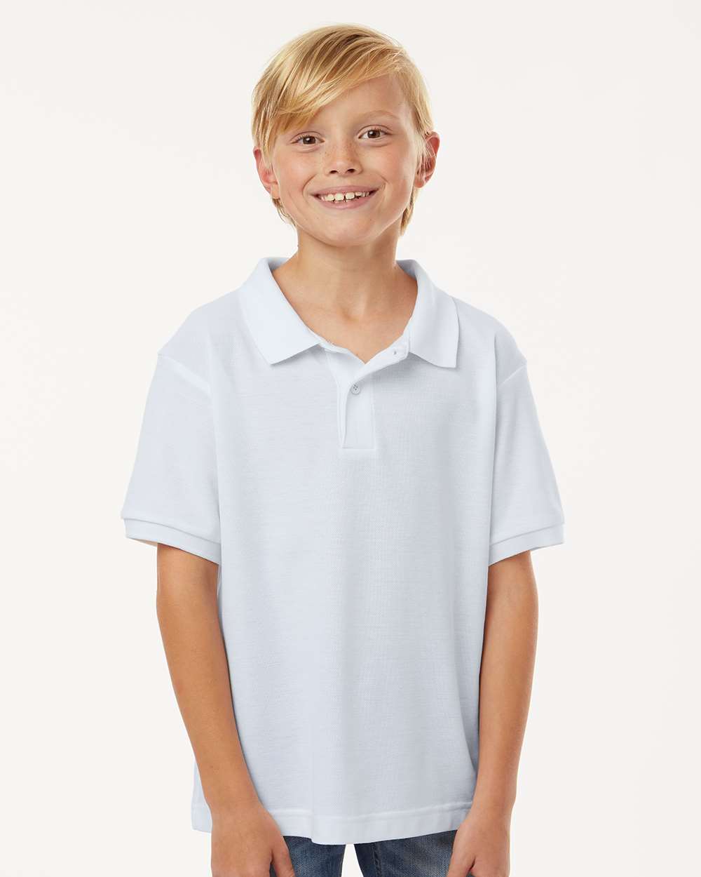 AllPro 62800Y Youth Pique Polo Shirt in White size Small | 65% polyester/35% cotton