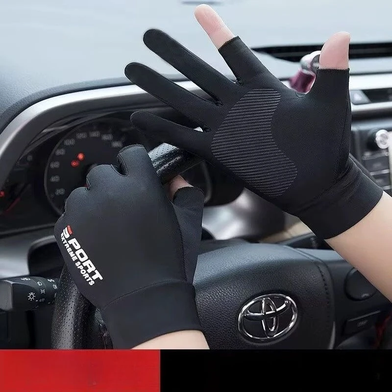 UPF 50+ Touchscreen-Sonnenhandschuhe, zwei Finger, Fahrgriff, rutschfest, Angeln, Radfahren, Unisex, atmungsaktiv, eisiges Gefühl, Halbfingerabdeckung Image