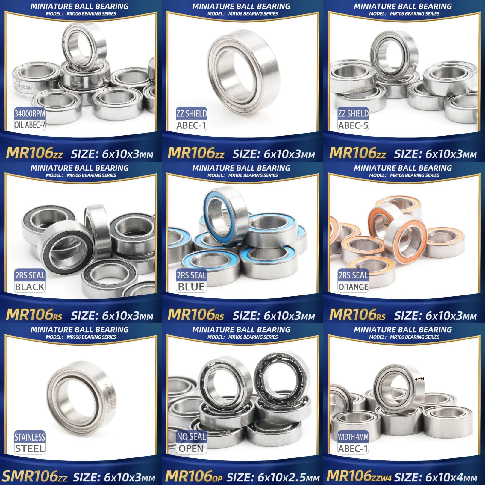 FUSHI MR106zz MR106 2rs 6x10x3 mm Miniaturlager 10PC für starkes Handstück Marathon MR106rs MR106 OFFENER Edelstahl Image