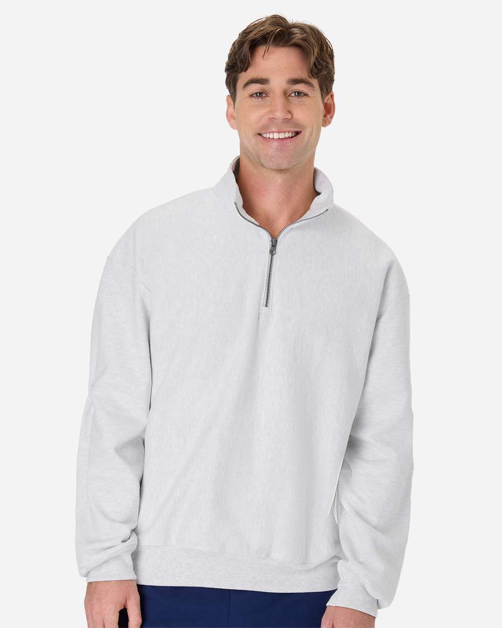 Hanes OG900 Men's Beefy Sweats Premium Heavyweight Quarter-Zip Sweatshirt in Ash size Medium | Cotton/Polyester Blend