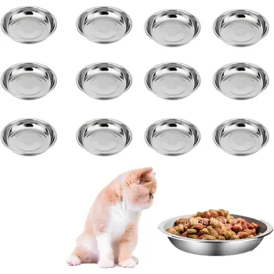 12 /6 PCS Cat Bowls Whisker Friendly, Shallow Wide Flat Cat Food Bowls Stainless Steel,Metal Cat Dishes Whisker Fatigue Relief