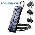 HUB USB Splitter cavo USB 3.0 a 4/7 porte con interruttore di alimentazione Adattatore di estensione USB 1 in 7 uscite Trasmissione dati Dock di ricarica del telefono