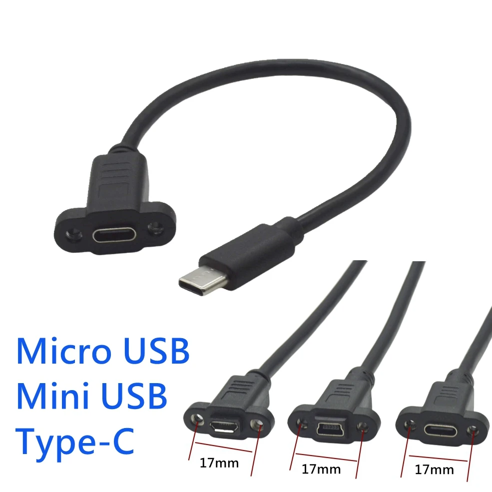 USB 3.1 Typ C Micro USB Mini mit Panel Mount Schraube Verlängerungskabel USB C Stecker auf Buchse Verlängerungskabel Verlängerungskabel Datenkabel Image