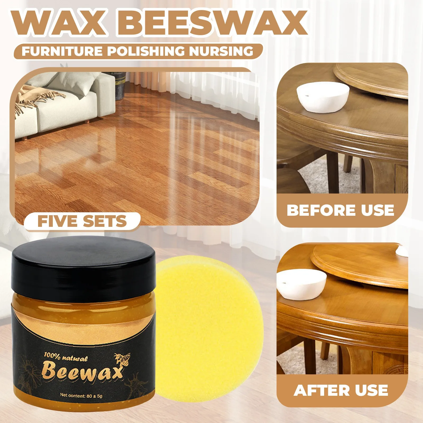 Beefix Furniture Restorer Bienenwachs für Bois Bienenwachs für Meubles Beefix Beefix Holzrestaurator mit Schwammwachs und Spülung Image