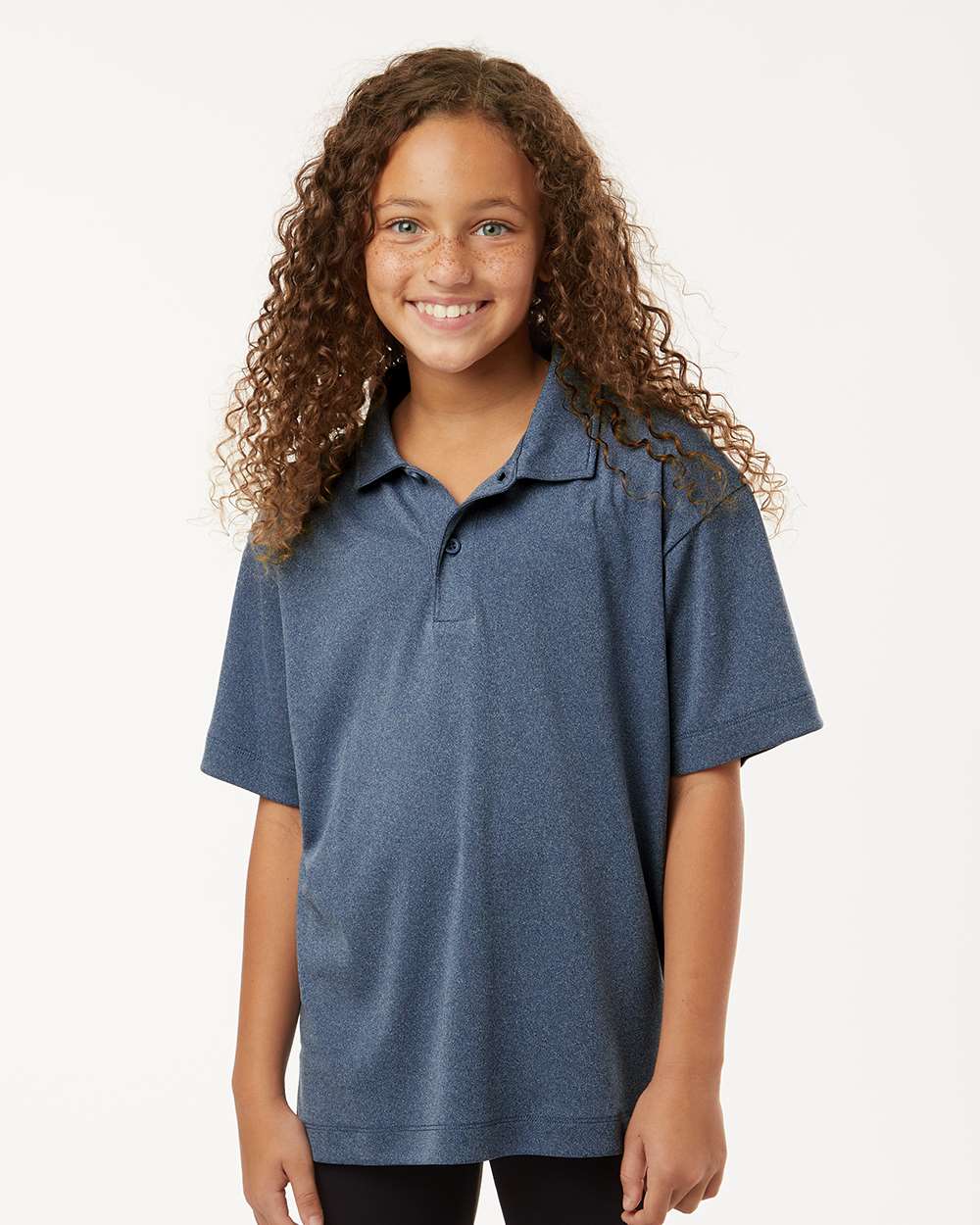 AllPro 41800Y Youth Pro-Lock Performance Polo Shirt in Heather Navy Blue size Small | Polyester