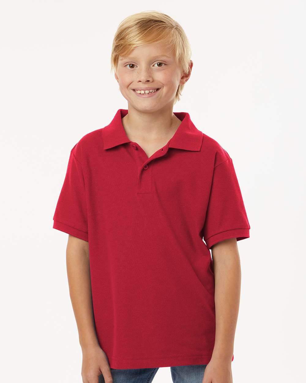 AllPro 62800Y Youth Pique Polo Shirt in Red size XS | 65% polyester/35% cotton