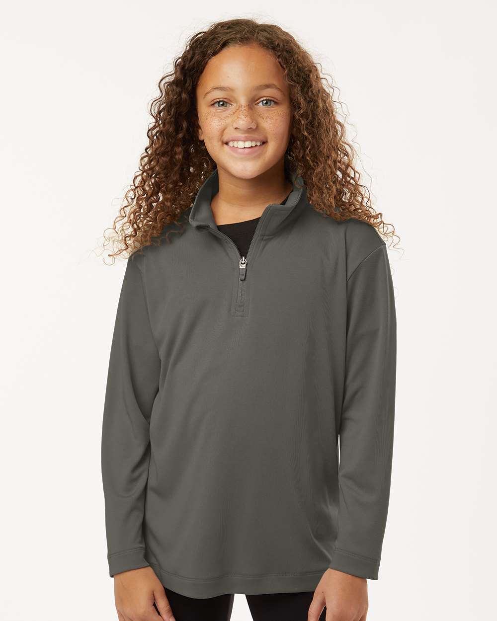 AllPro 41870Y Athletic Youth Pro-Lock Performance Quarter-Zip Pullover Top in Charcoal size Small | Polyester