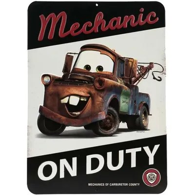 Cars Tow Mater Mechanic On Duty geprägtes Metallschild – Vintage Tow Mater Schild für Schlafzimmer oder Garage