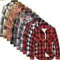 Camicia scozzese a maniche lunghe da uomo, Due tasche sul petto decorate, Camicie in cotone con risvolto monopetto, Chemise top taglia asiatica M-7XL