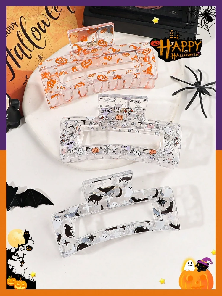 3 stücke Halloween Kürbis Geist Hexen hut mit Stern Mond Elemente gedruckt transparente Haars pangen Freund Geschenke Halloween Image