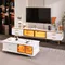 Table basse, meuble TV, meuble de salon modulaire, porte vitrée trempé, cadre en alliage d'aluminium, tiroirs à texture ondulée,