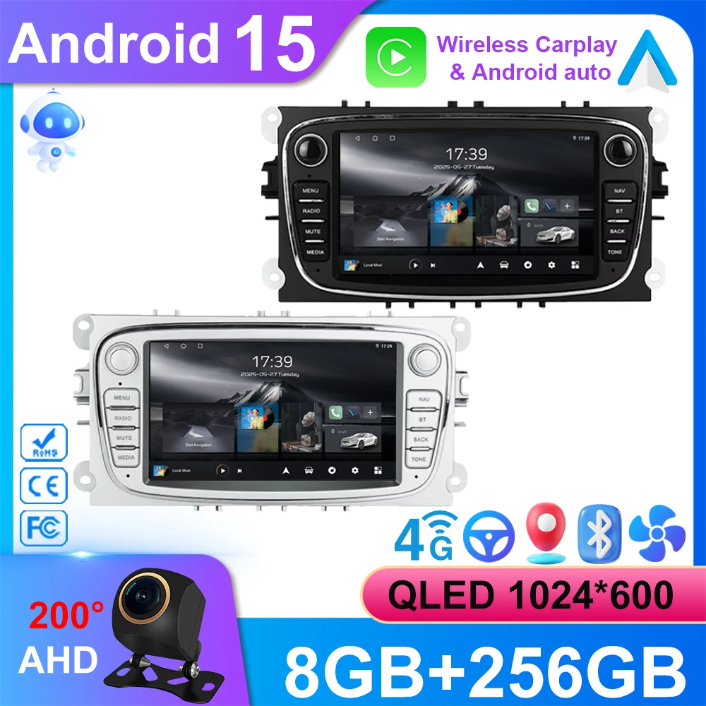 Android15 Auto Radio Für Ford Focus mk2 S-Max Mondeo Galaxy C-Max Kuga 2008-2011 GPS multimedia Video Player DSP Carplay Image