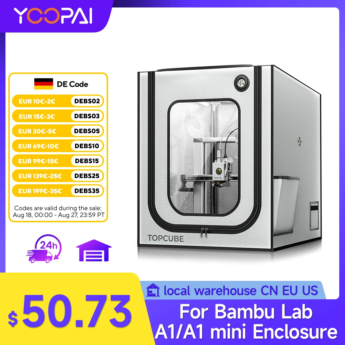 YOOPAI 3D-Druckergehäuse für Bambu Lab A1/A1 Mini 3D-Drucker Hausabdeckung mit LED-Licht Konstanttemperatur Feuerfest groß Image