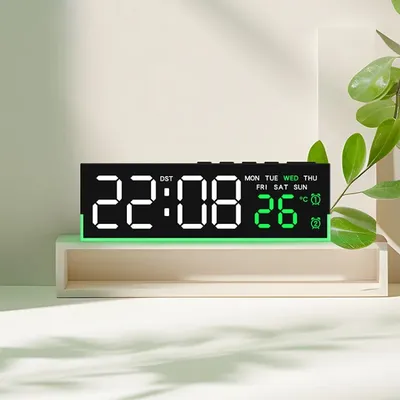 Digital Alarm Clock with Bottom Mood Light TEMP Week Date Dual Alarm 3 Levels Brightness Snooze DST Table Clock 12/24H LED Clock