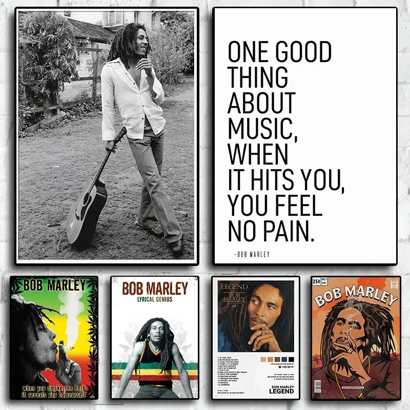 Legendärer Rock-Sänger Bob Marley Poster Album Musik Gitarre No Woman No Cry Comic Vintage Leinwanddruck Wandkunst Home Room Deco Image