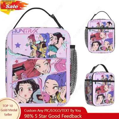 Huntrix Girlgroup K-Pop Group Demon Hunters Lunch Bag Cute Lunch Box For Child Office Portable Cooler Bag Oxford Tote Food Bags