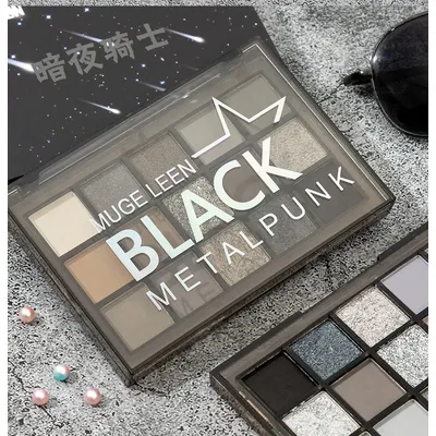 Muge Leen15 Color Dark Night Knight Eye Shadow Plate Smoky Color Makeup Black Punk Eye Shadow